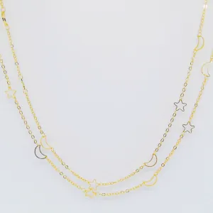 COLAR CORRENTE CADEADO COM LUA E ESTRALA VAZADA