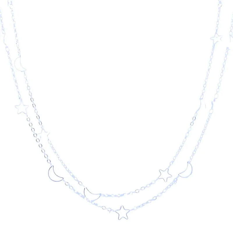 COLAR  CORRENTE CADEADO COM LUA E ESTRELA VAZADA