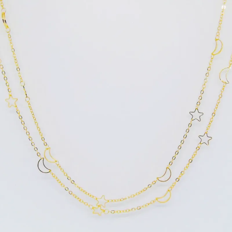 COLAR CORRENTE CADEADO COM LUA E ESTRALA VAZADA