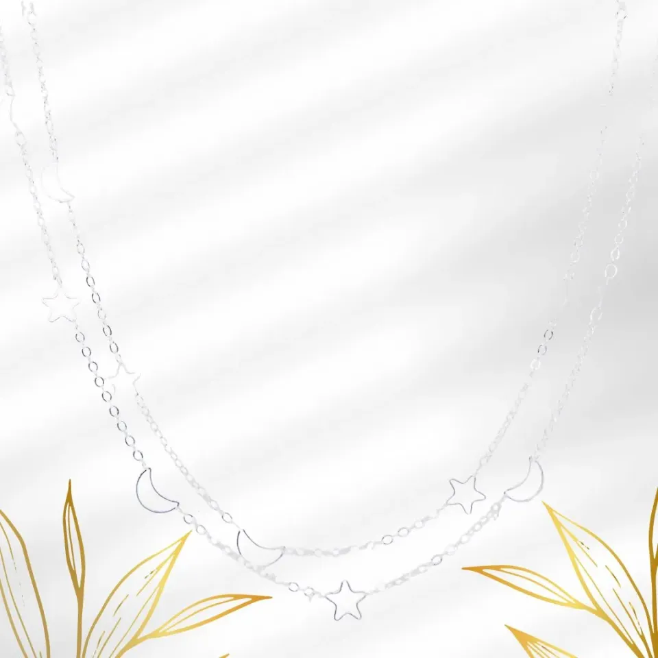 COLAR  CORRENTE CADEADO COM LUA E ESTRELA VAZADA