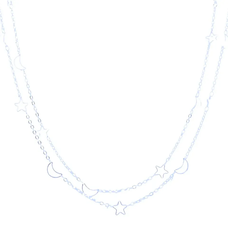 COLAR  CORRENTE CADEADO COM LUA E ESTRELA VAZADA