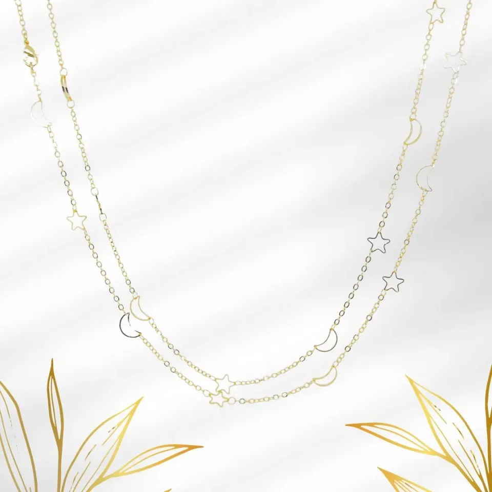 COLAR CORRENTE CADEADO COM LUA E ESTRALA VAZADA