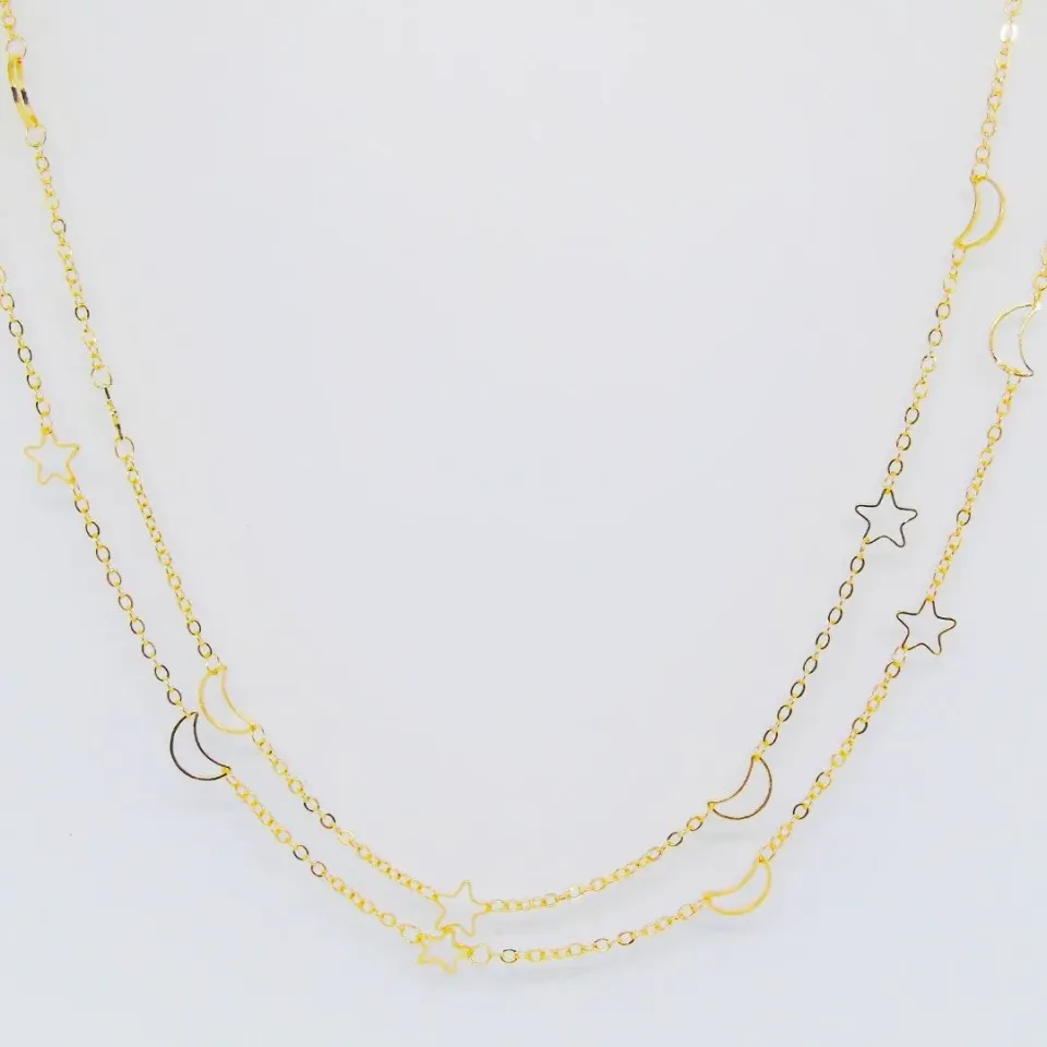 COLAR CORRENTE CADEADO COM LUA E ESTRALA VAZADA